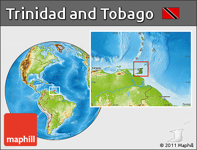 Satellite Location Map of Trinidad and Tobago, physical outside