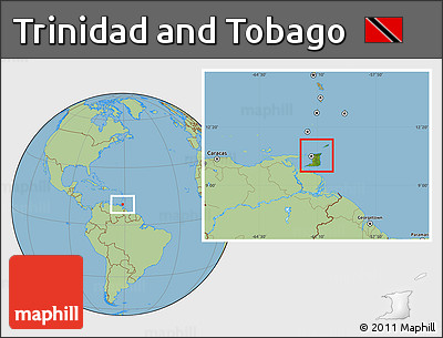 Satellite Location Map of Trinidad and Tobago, savanna style outside