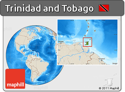 Satellite Location Map of Trinidad and Tobago, shaded relief outside