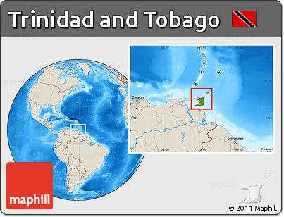 Satellite Location Map of Trinidad and Tobago, shaded relief outside