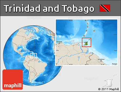 Satellite Location Map of Trinidad and Tobago, shaded relief outside