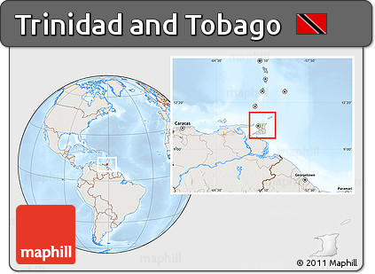 Shaded Relief Location Map of Trinidad and Tobago, lighten