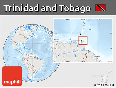 Shaded Relief Location Map of Trinidad and Tobago, lighten
