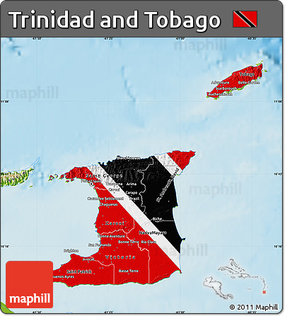 Flag Map of Trinidad and Tobago, physical outside, flag aligned to the middle