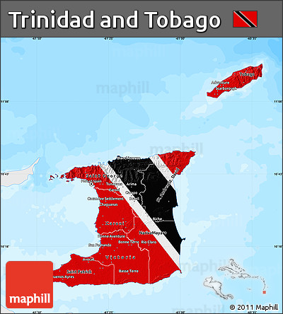 Flag Map of Trinidad and Tobago, single color outside, bathymetry sea