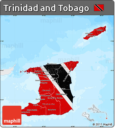 Flag Map of Trinidad and Tobago, single color outside, bathymetry sea