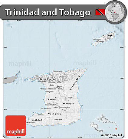Gray Map of Trinidad and Tobago, single color outside
