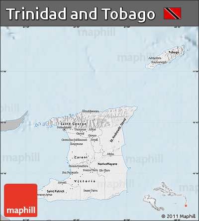 Gray Map of Trinidad and Tobago, single color outside