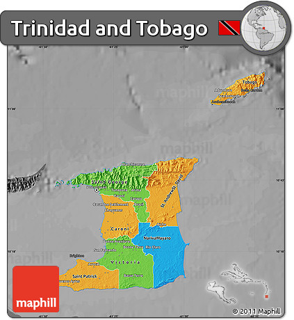 Political Map of Trinidad and Tobago, darken, desaturated