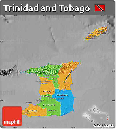 Political Map of Trinidad and Tobago, darken, desaturated