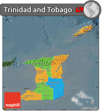 Political Map of Trinidad and Tobago, darken