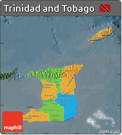 Political Map of Trinidad and Tobago, darken