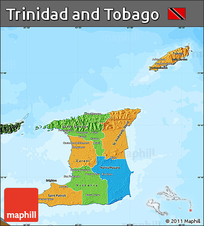 Political Map of Trinidad and Tobago, darken, land only