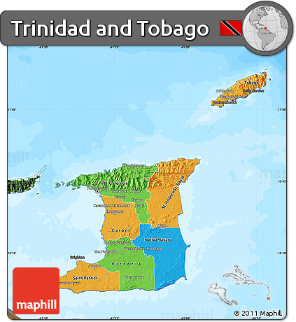 Political Map of Trinidad and Tobago, darken, land only