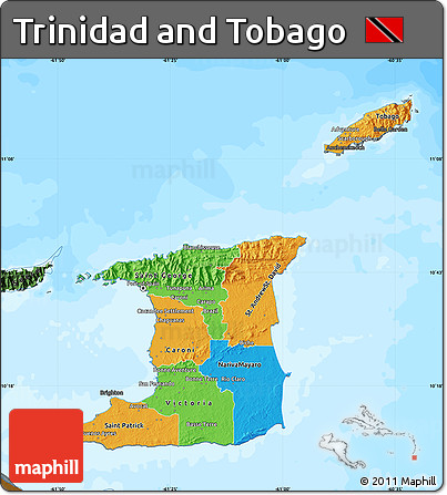 Political Map of Trinidad and Tobago, darken, land only