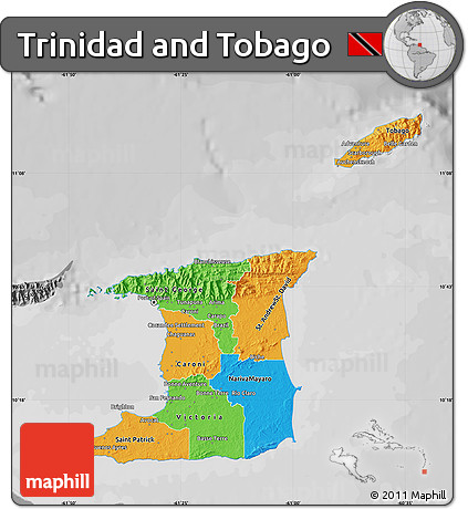 Political Map of Trinidad and Tobago, desaturated