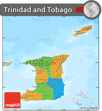 Political Map of Trinidad and Tobago, lighten, land only