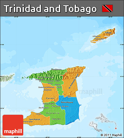 Political Map of Trinidad and Tobago, lighten, land only