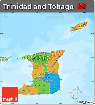 Political Map of Trinidad and Tobago, lighten, land only