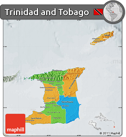Political Map of Trinidad and Tobago, lighten, semi-desaturated