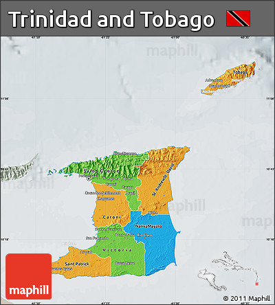 Political Map of Trinidad and Tobago, lighten, semi-desaturated