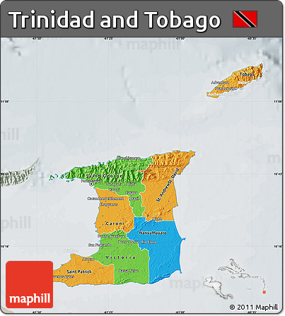 Political Map of Trinidad and Tobago, lighten, semi-desaturated