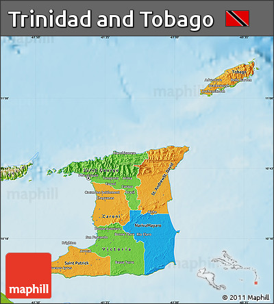 Political Map of Trinidad and Tobago, physical outside