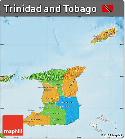 Political Map of Trinidad and Tobago, physical outside