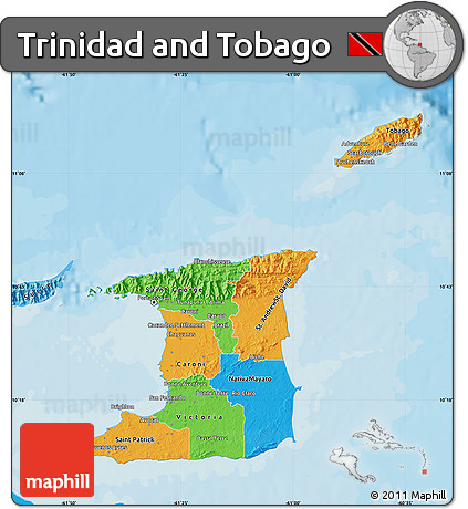 Political Map of Trinidad and Tobago, political shades outside