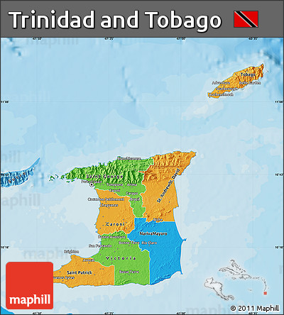 Political Map of Trinidad and Tobago, political shades outside
