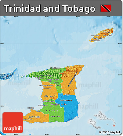 Political Map of Trinidad and Tobago, political shades outside