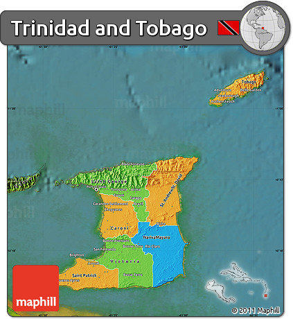 Political Map of Trinidad and Tobago, satellite outside