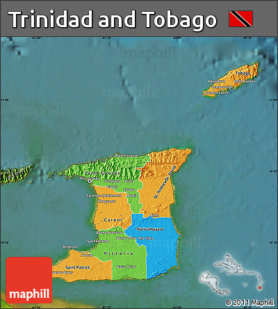 Political Map of Trinidad and Tobago, satellite outside