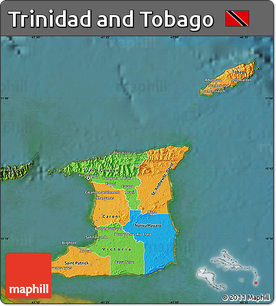 Political Map of Trinidad and Tobago, satellite outside