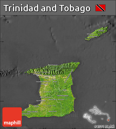 Satellite Map of Trinidad and Tobago, darken, desaturated