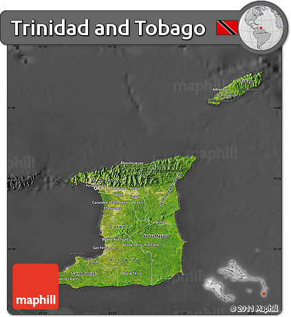 Satellite Map of Trinidad and Tobago, darken, desaturated