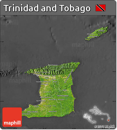 Satellite Map of Trinidad and Tobago, darken, desaturated