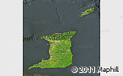 Satellite Map of Trinidad and Tobago, darken, semi-desaturated