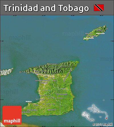 Satellite Map of Trinidad and Tobago, lighten, land only