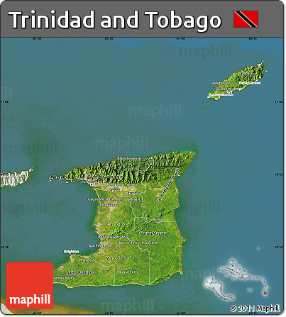 Satellite Map of Trinidad and Tobago, lighten, land only