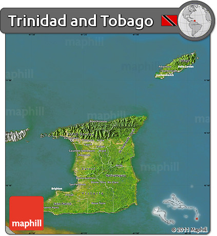 Satellite Map of Trinidad and Tobago, lighten, semi-desaturated, land only