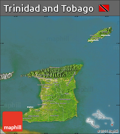 Satellite Map of Trinidad and Tobago, lighten, semi-desaturated, land only