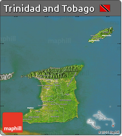 Satellite Map of Trinidad and Tobago, lighten, semi-desaturated, land only