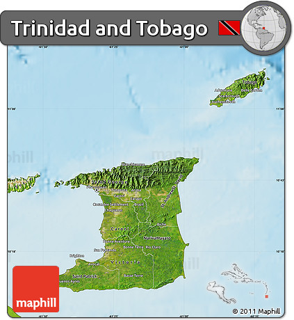 Satellite Map of Trinidad and Tobago, physical outside