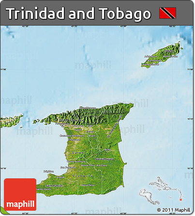 Satellite Map of Trinidad and Tobago, physical outside