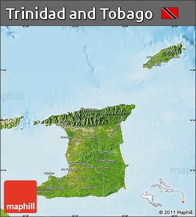 Satellite Map of Trinidad and Tobago, physical outside