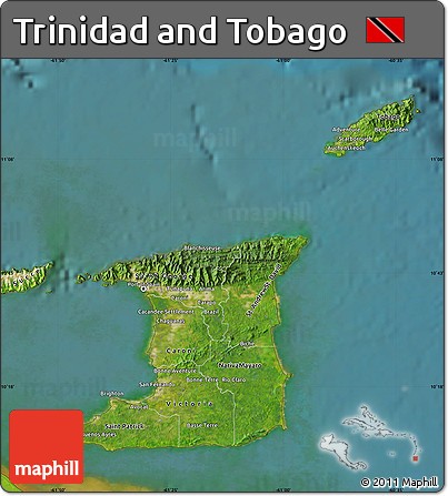 Satellite Map of Trinidad and Tobago, physical outside, satellite sea