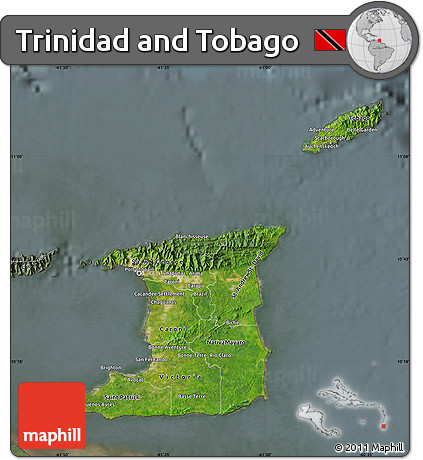Satellite Map of Trinidad and Tobago, semi-desaturated