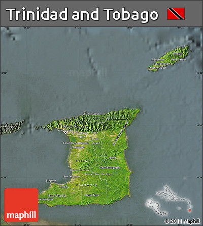 Satellite Map of Trinidad and Tobago, semi-desaturated