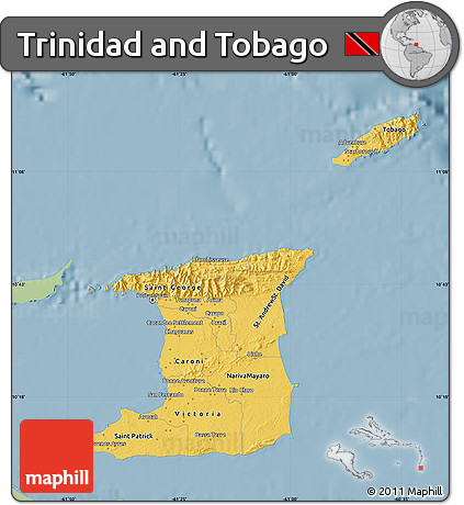 Savanna Style Map of Trinidad and Tobago, single color outside